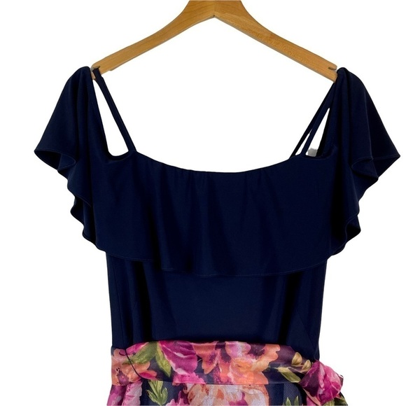 ELIZA J COLD SHOULDER FLORAL ORGANZA MAXI DRESS GOWN - Picture 4 of 15